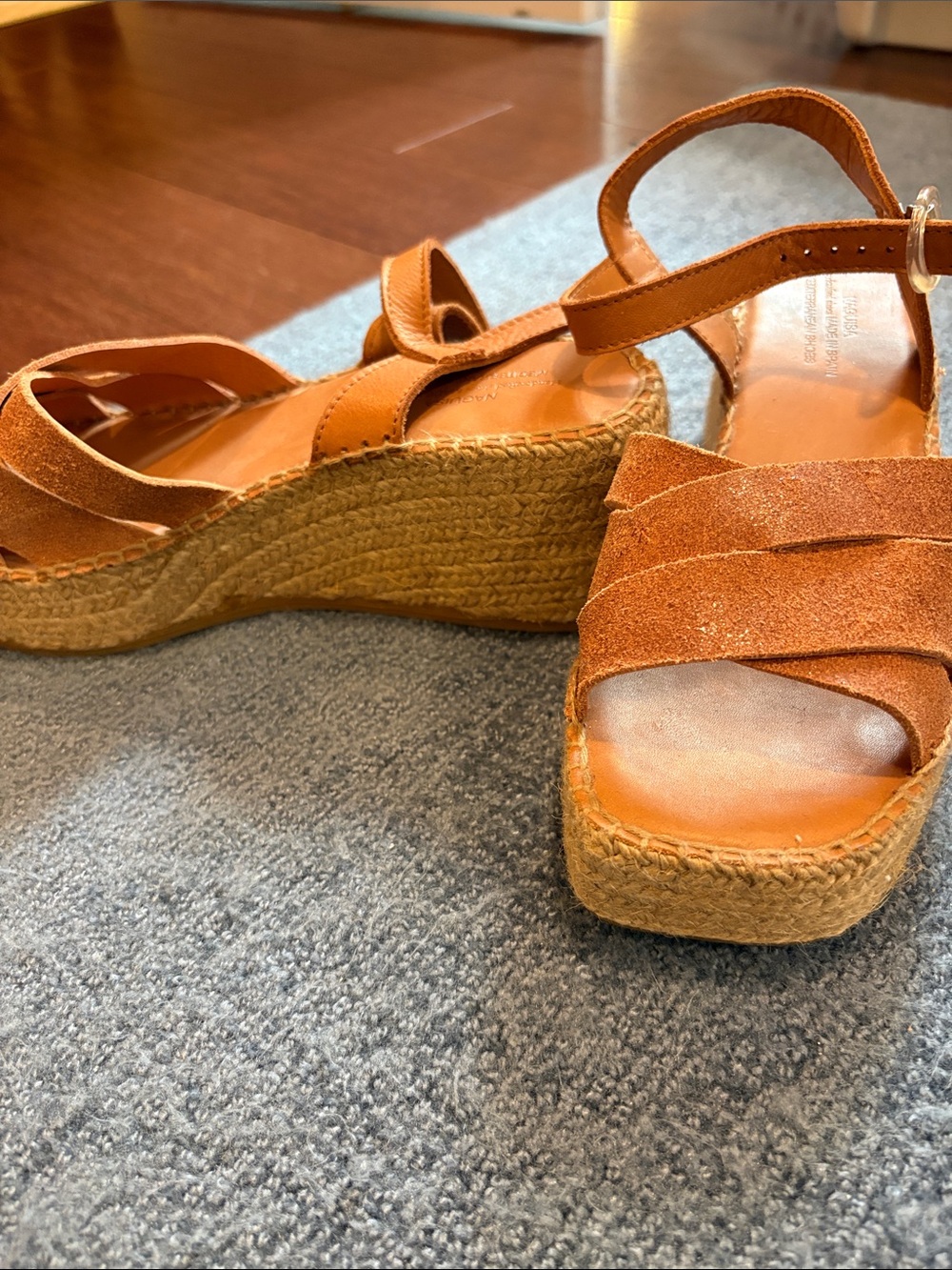 Women's Tan Suede Espadrille Wedge Sandals with Ankle Strap - Casual Summer